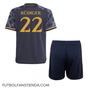 Real Madrid Antonio Rudiger #22 Segunda Equipación Niños 2023-24 Manga Corta (+ Pantalones cortos)